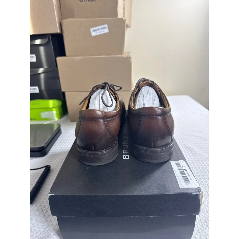 Bruno Marc Dress Shoes Mens 9.5 SBOX26007M Brown Burnished Plain Toe NIB